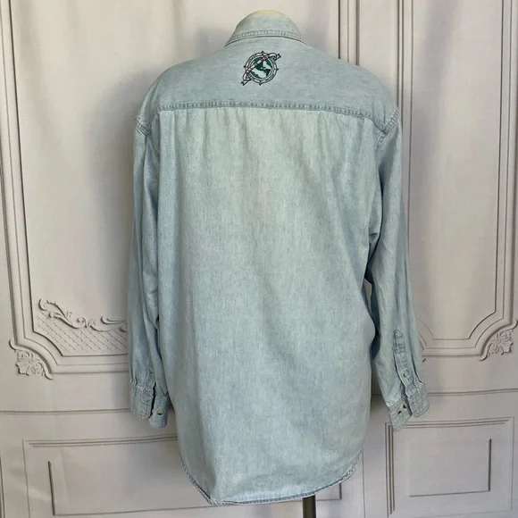 Vintage 90s Hard Rock Cafe Niagara Falls Button Down Long Sleeve Denim Shirt Sm - Picture 4 of 10